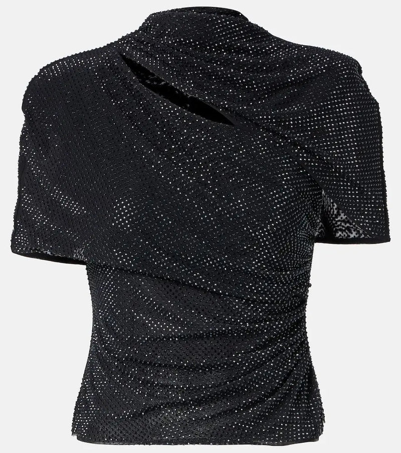 Self-Portrait Draped embellished mesh top