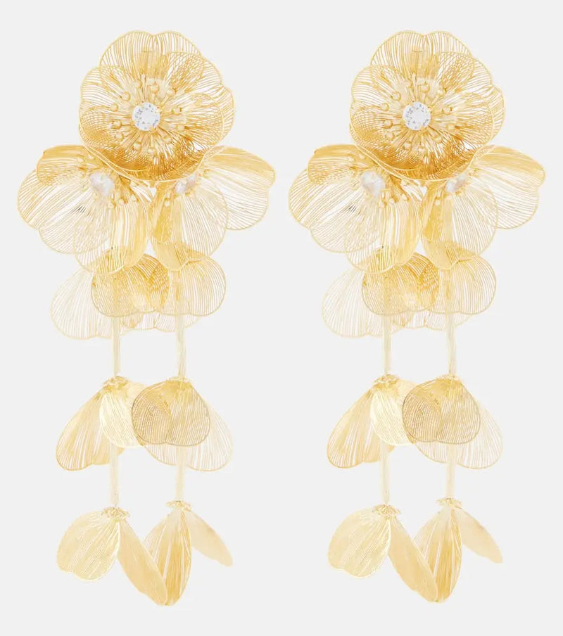 Self-Portrait Embellished gold-plated clip-on earrings