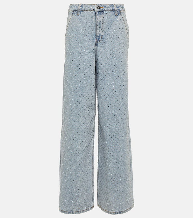 Self-Portrait Embellished high-rise wide-leg jeans