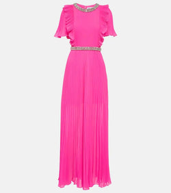 Self-Portrait Embellished plissé chiffon maxi dress