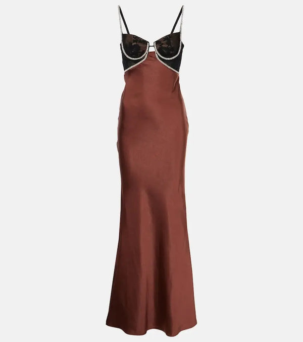 Self-Portrait Embellished satin gown | LYBSTORE