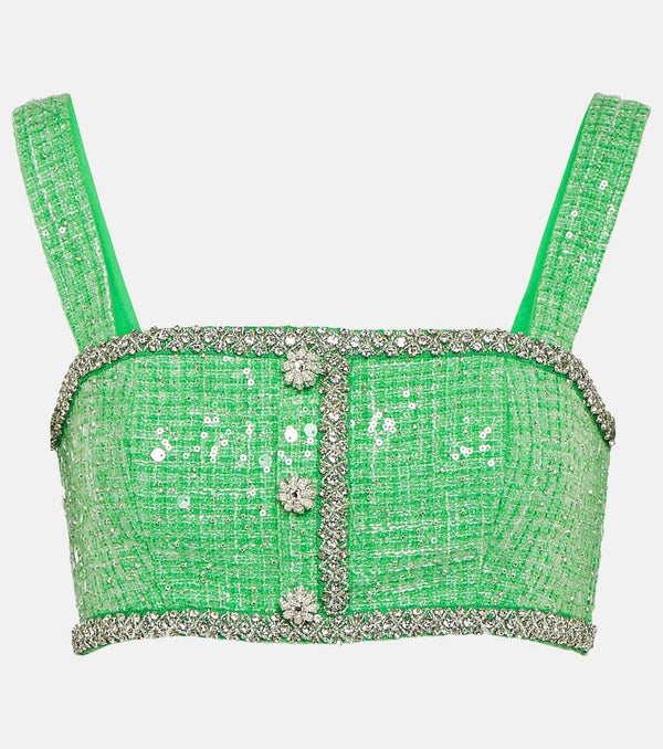 Self-Portrait Embellished sequined bouclé crop top