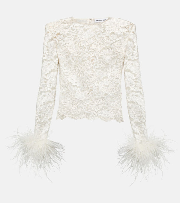 Self-Portrait Feather-trimmed lace top