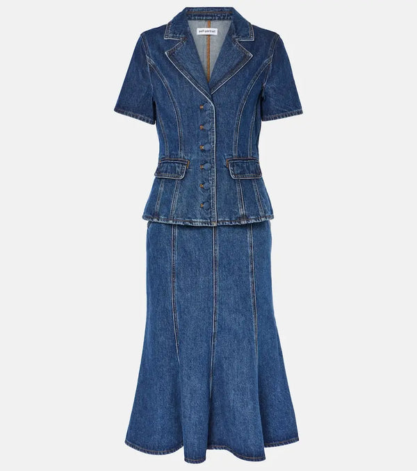 Self-Portrait Flared denim midi dress