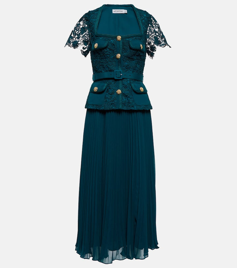 Self-Portrait Lace-paneled chiffon midi dress