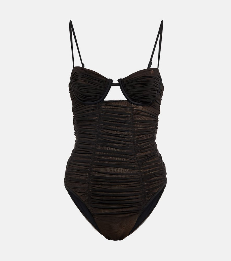 Self-Portrait Mesh ruched swimsuit