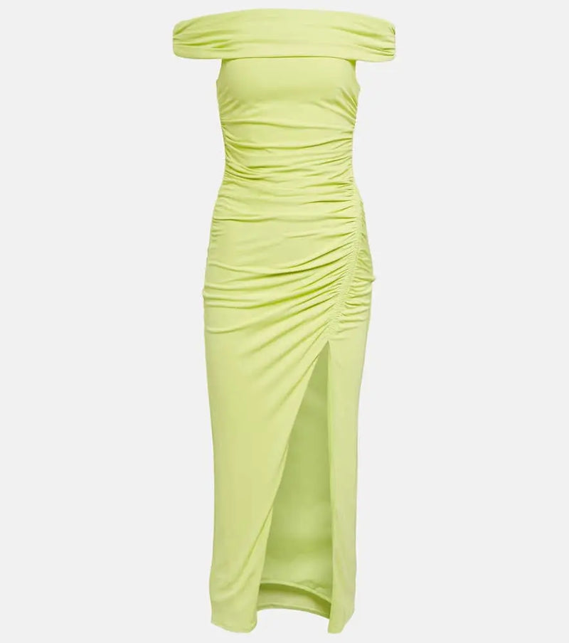 Self-Portrait Off-the-shoulder ruched midi dress