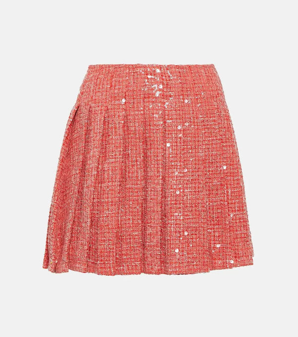 Self-Portrait Pleated sequined bouclé miniskirt | LYBSTORE