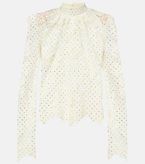 Self-Portrait Polka-dot lace blouse | LYBSTORE