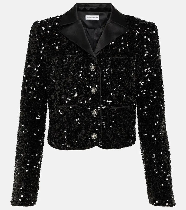 Self-Portrait Sequined cropped jacket | LYBSTORE