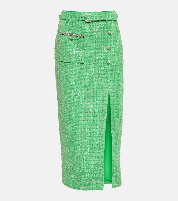 Self-Portrait Sequined embellished bouclé midi skirt | LYBSTORE