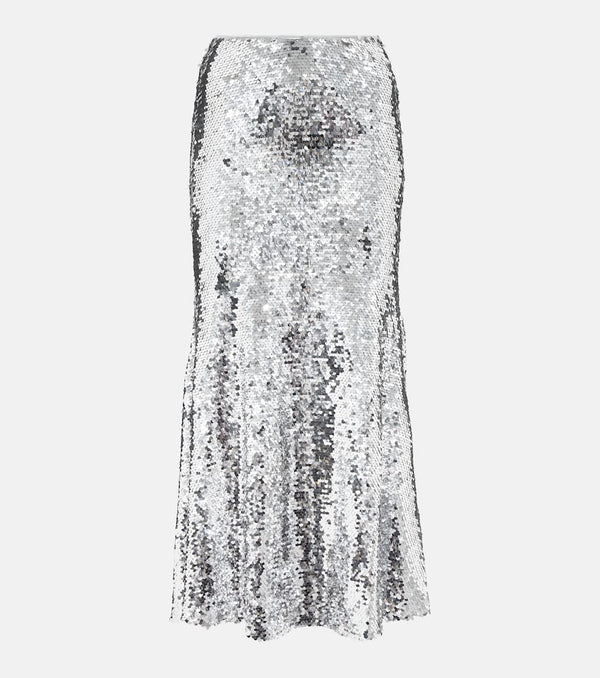 Self-Portrait Sequined flared maxi skirt