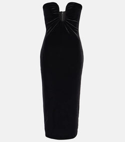 Self-Portrait Strapless velvet midi dress