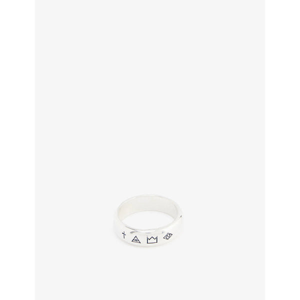 Mens Serge Denimes 4 Symbols sterling-silver ring