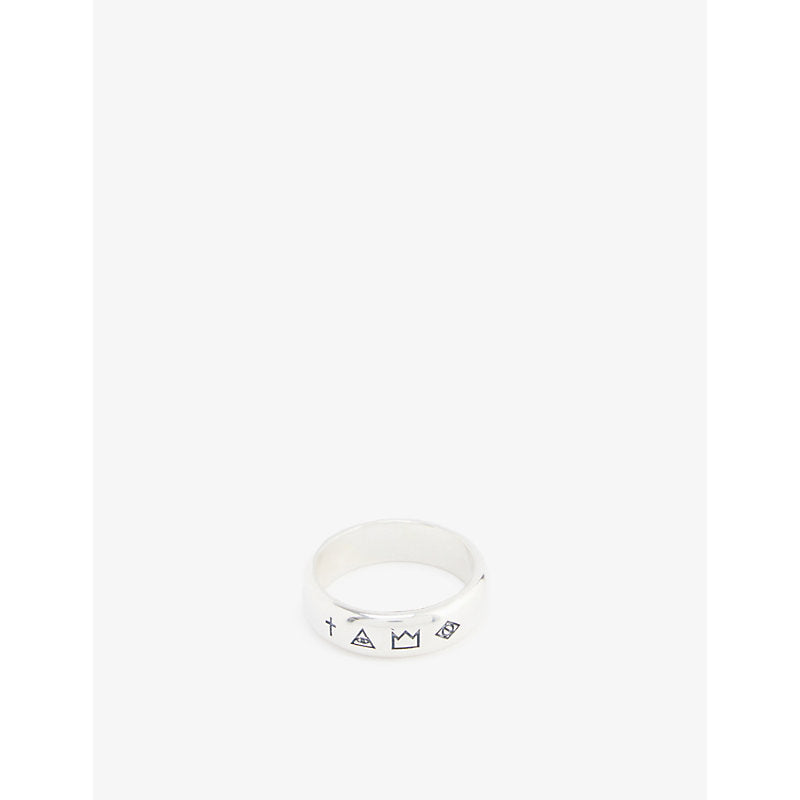 Mens Serge Denimes 4 Symbols sterling-silver ring