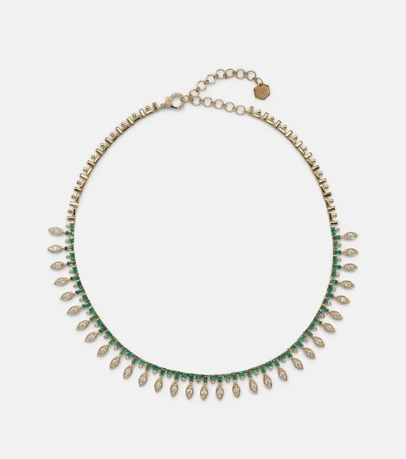 Shay Jewelry 18kt gold necklace with diamonds and emeralds | LYBSTORE