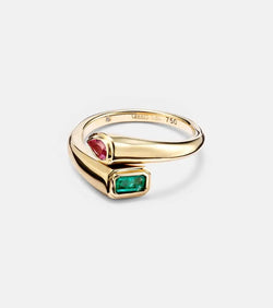 Shay Jewelry Bypass 18kt gold ring with emerald and sapphire