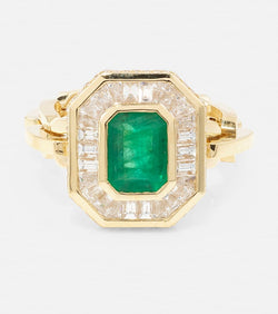 Shay Jewelry Halo Mini 18kt gold ring with emerald and diamonds