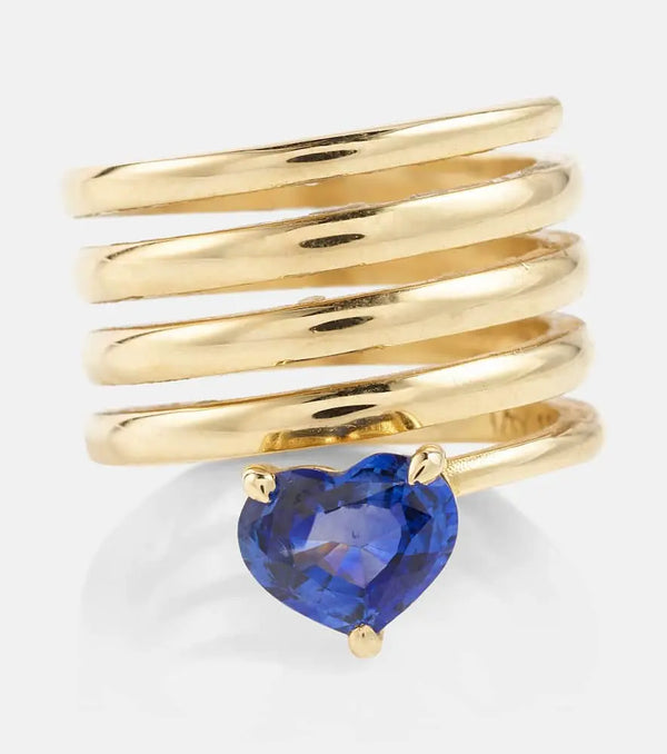 Shay Jewelry Heart Spiral 18kt gold ring with sapphire | LYBSTORE