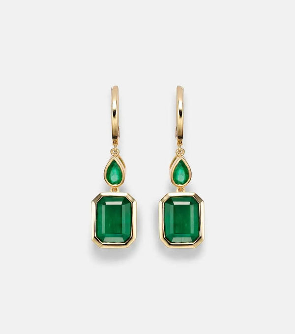 Shay Jewelry Illusion 18kt gold drop earrings with emeralds