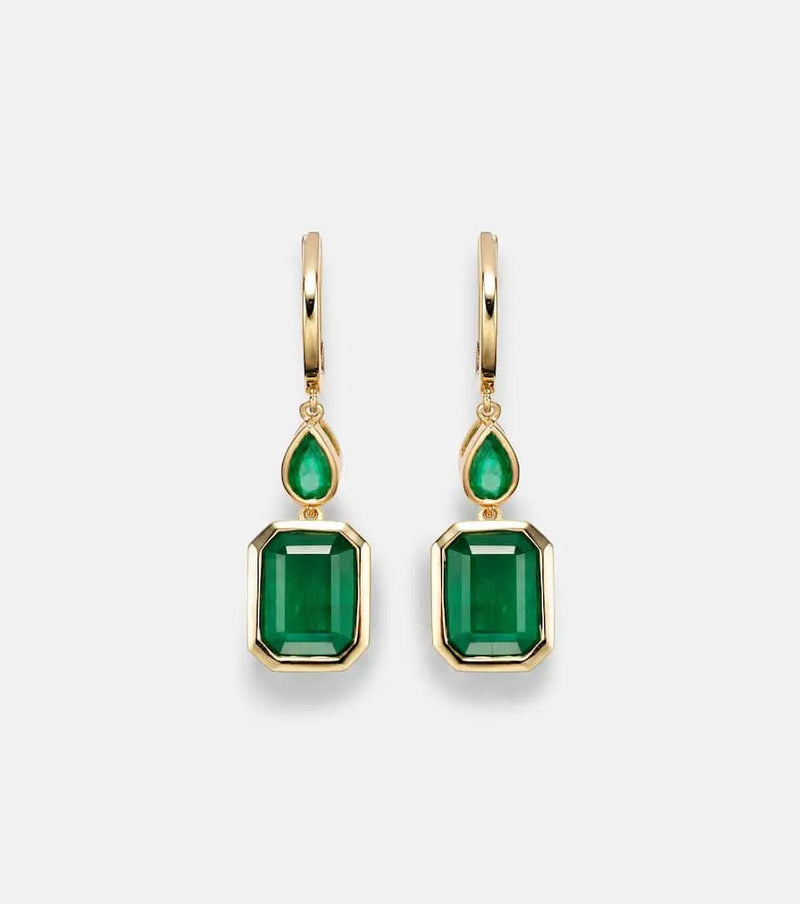 Shay Jewelry Illusion 18kt gold drop earrings with emeralds | LYBSTORE