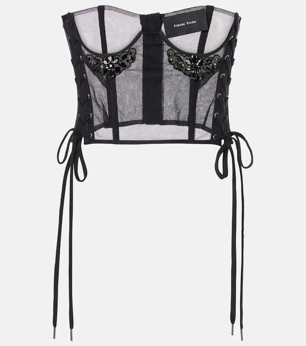 Simone Rocha Crystal-embellished mesh corset