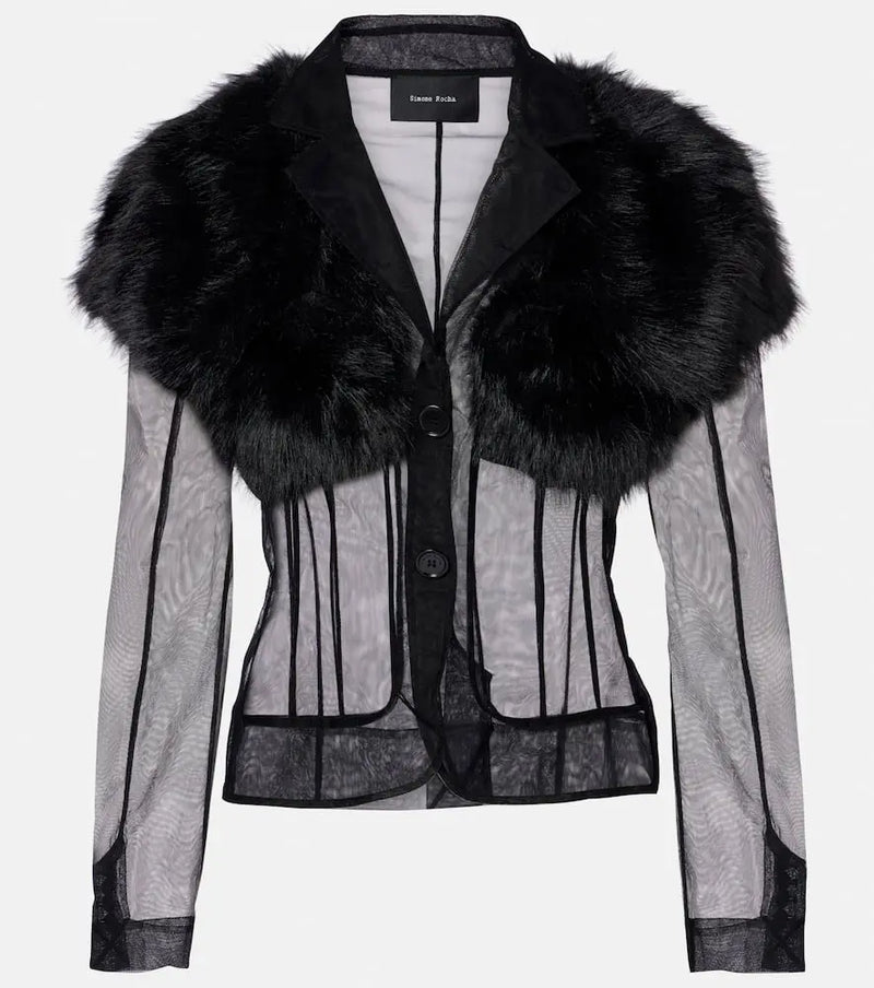 Simone Rocha Faux fur and mesh jacket | LYBSTORE