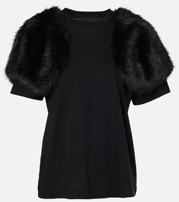 Simone Rocha Faux fur-trimmed cotton jersey top