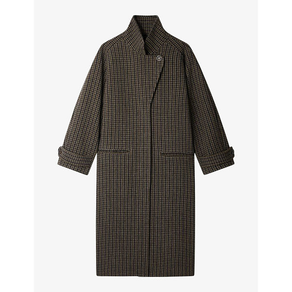 Womens Soeur Oscar open-collar relaxed-fit checked wool-blend coat