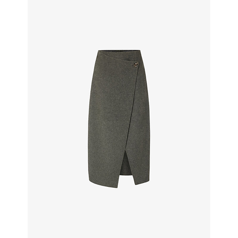 Womens Soeur Wales asymmetric-wrap wool-blend midi skirt