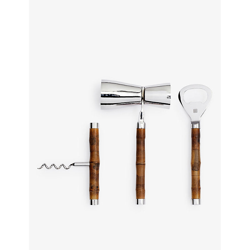 Soho Home Masen stainless-steel and bamboo bar tools set of three