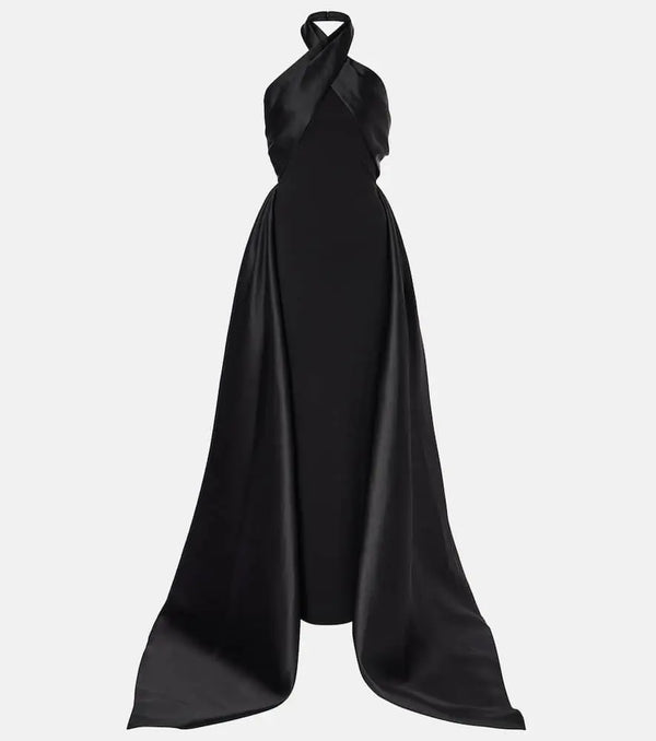 Solace London Rumi satin-trimmed crêpe gown | LYBSTORE