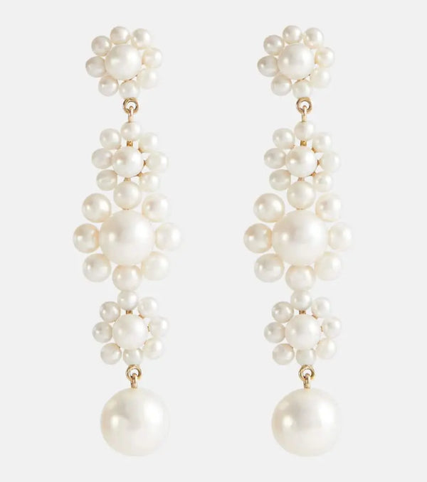 Sophie Bille Brahe Bellis 14kt yellow gold drop earrlngs with pearls