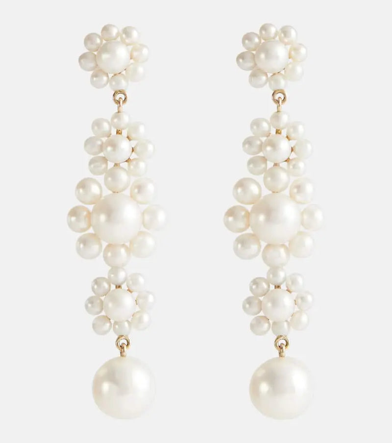 Sophie Bille Brahe Bellis 14kt yellow gold drop earrlngs with pearls