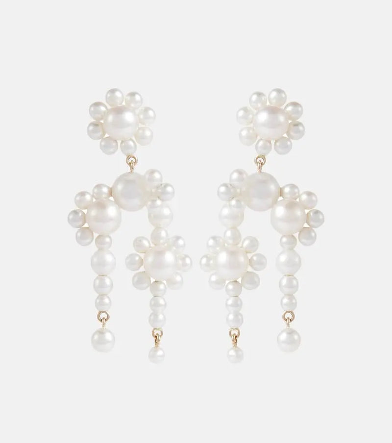 Sophie Bille Brahe Fontaine Marguerite 14kt gold earrings with pearls