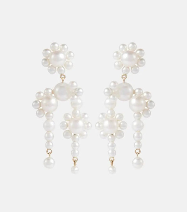 Sophie Bille Brahe Fontaine Marguerite 14kt gold earrings with pearls | LYBSTORE