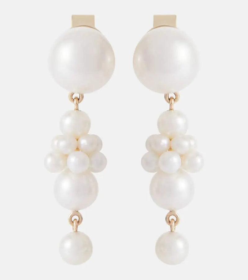 Sophie Bille Brahe Petite Tulip 14kt yellow gold earrings with pearls | LYBSTORE