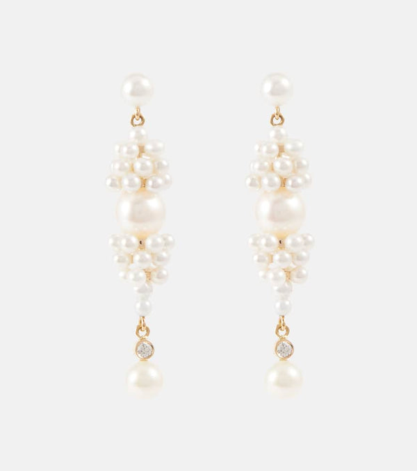 Sophie Bille Brahe Rêve de Diamant 14kt gold earrings with diamonds and pearls | LYBSTORE