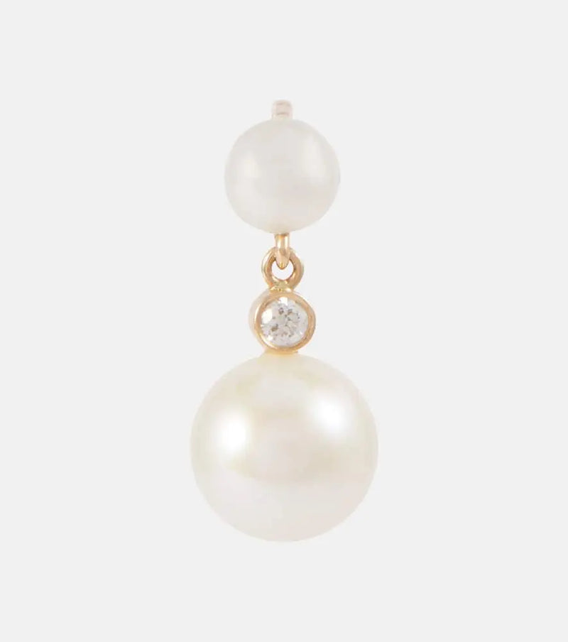 Sophie Bille Brahe Rêve de Perle 14kt gold single earring with diamond and pearls