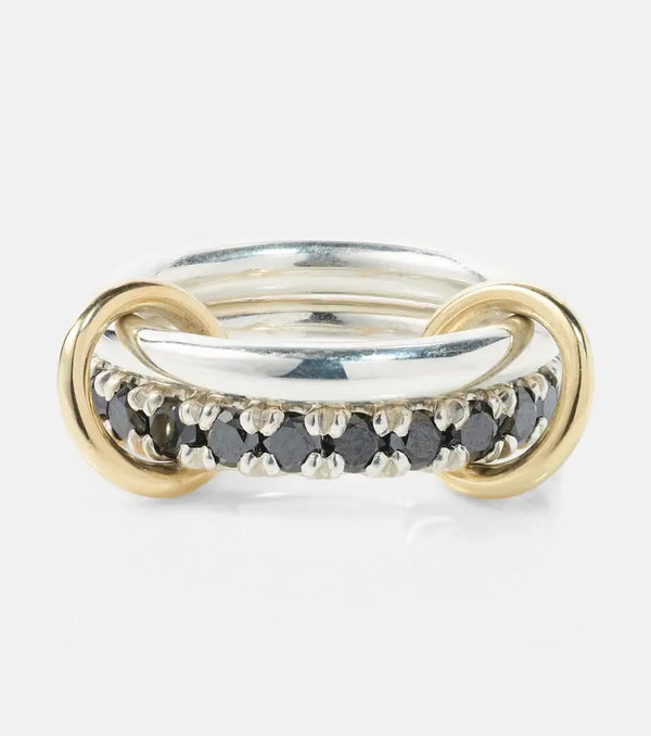 Spinelli Kilcollin Enzo SG Noir sterling silver and 18kt gold linked rings with black diamonds | LYBSTORE