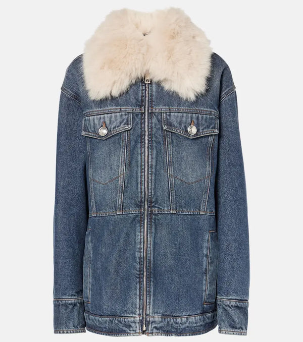 Sportmax Calcina faux fur-trimmed denim jacket