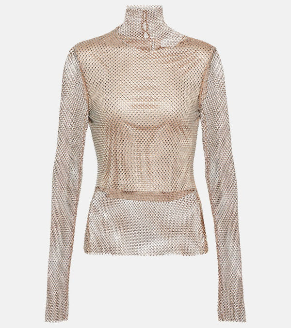 Sportmax Noemi embellished mesh turtleneck top