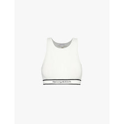 Sporty & Rich Serif-logo cable-knit cropped tank top | LYBSTORE