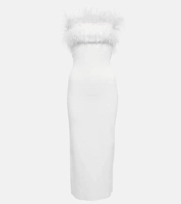 Staud Nellie feather-trimmed midi dress | LYBSTORE