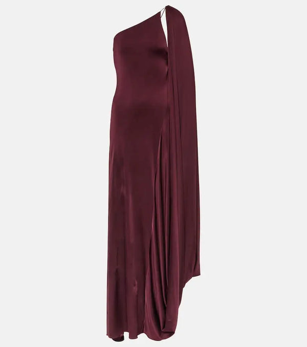 Stella McCartney Caped one-shoulder satin gown | LYBSTORE