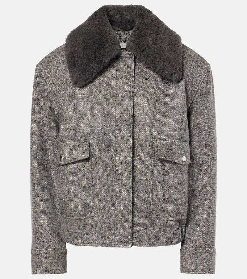 Stella McCartney Faux fur-trimmed wool-blend jacket