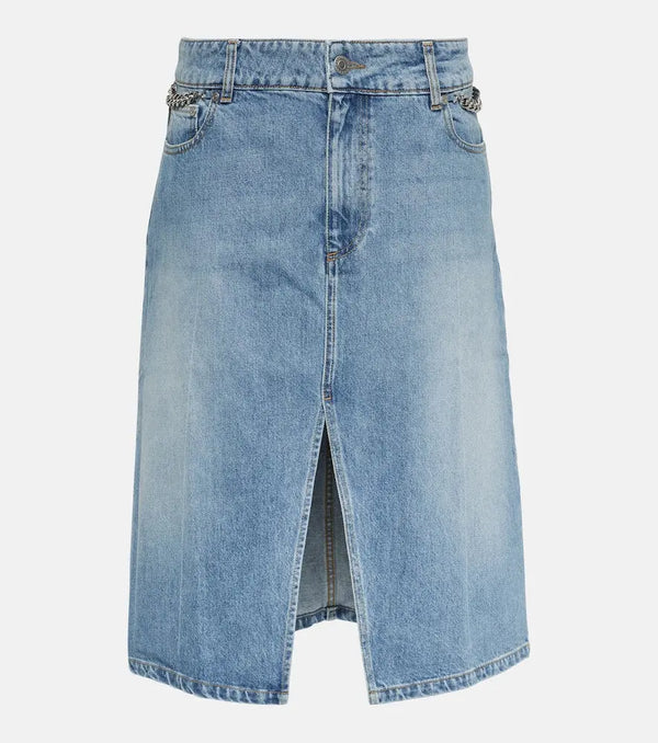 Stella McCartney Front-slit denim midi skirt | LYBSTORE