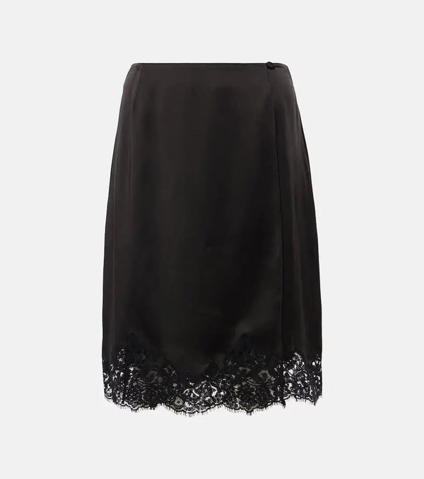 Stella McCartney Guipure lace-trimmed satin midi skirt | LYBSTORE