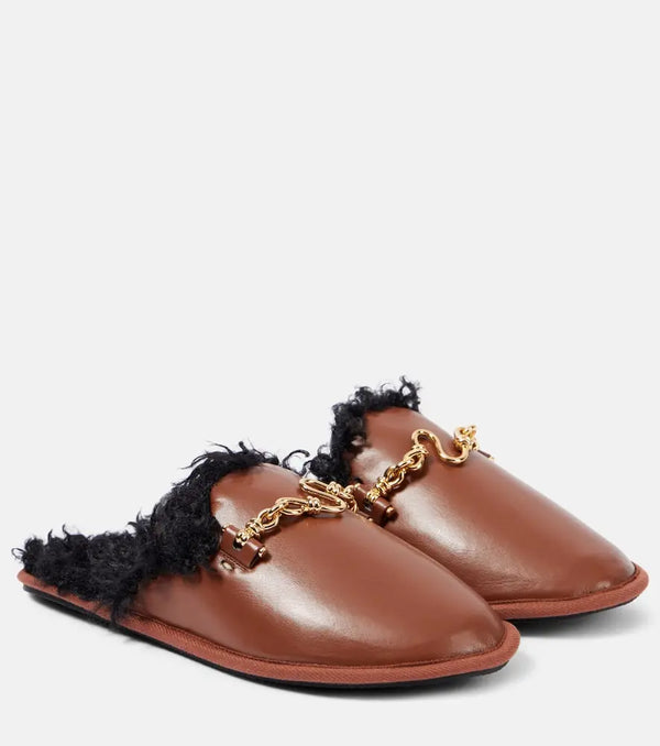 Stella McCartney Ryder teddy-trimmed faux leather mules