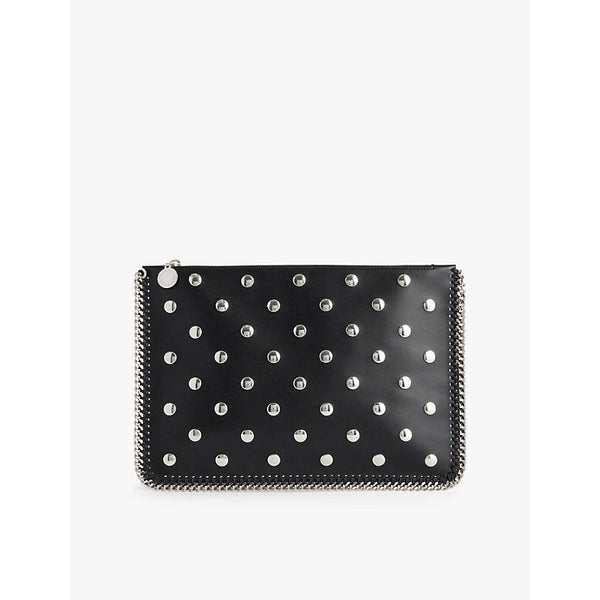 Stella Mccartney Studded metallic-trim faux-leather clutch bag | LYBSTORE